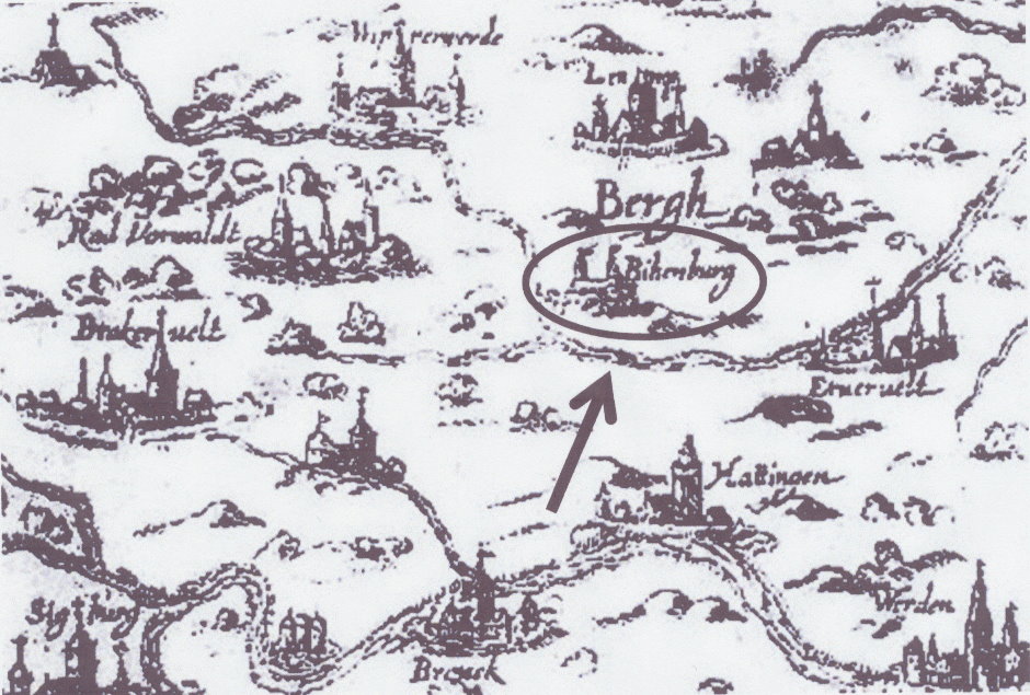 Bihenburg 1615 mit Pfeil + Kreis